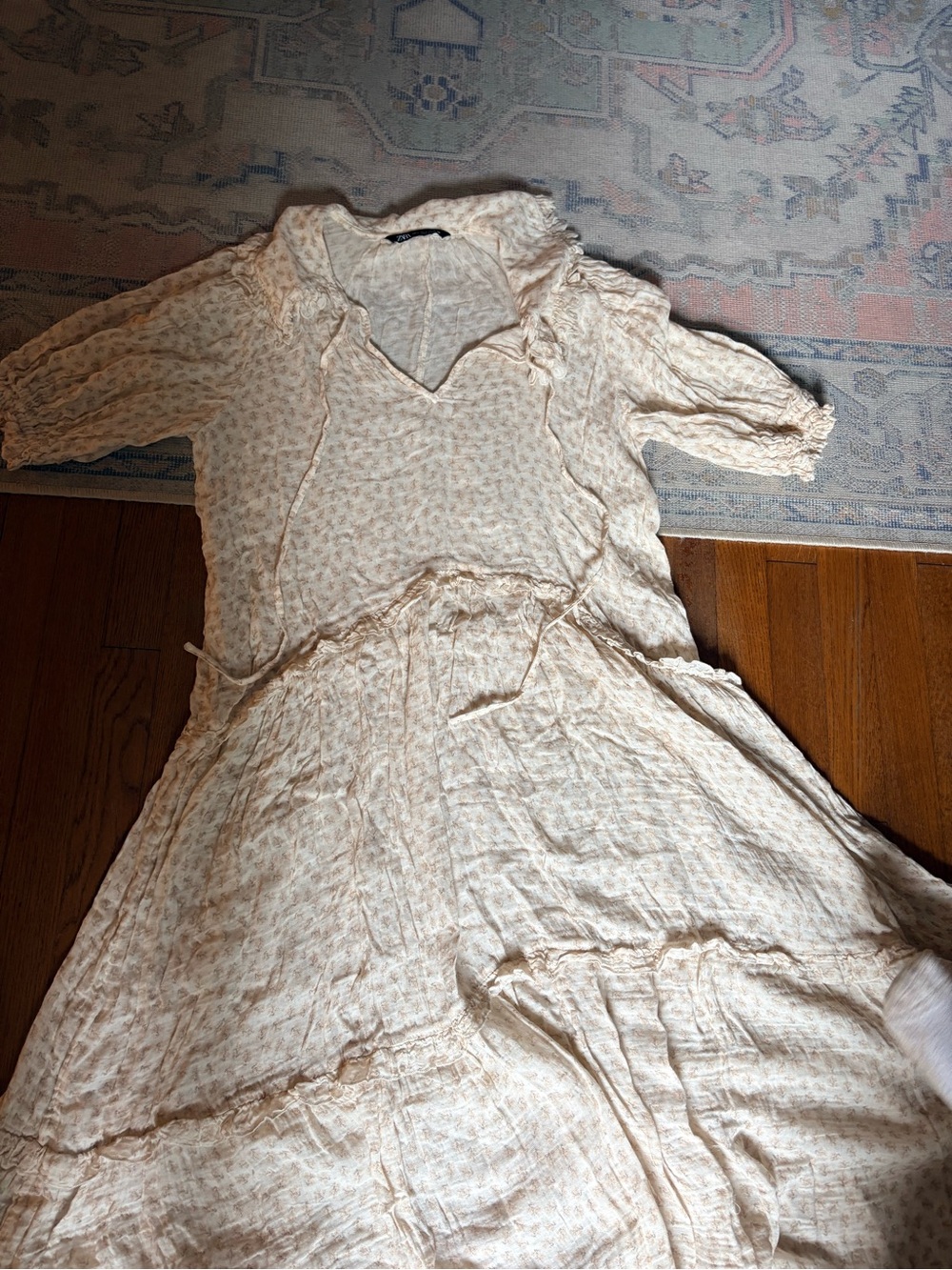 Zara Light Cream Boho Maxi Dress with Subtle Print